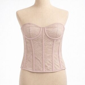 Pink Lace Corset Crop Top Floral Mesh Bustier S Coquette Fairy Romantic Doll Y2K